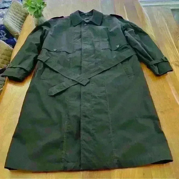 Vintage 90s Oversized Minimalist Unisex Black Belted Long Jacket Trench Coat - Picture 12 of 16